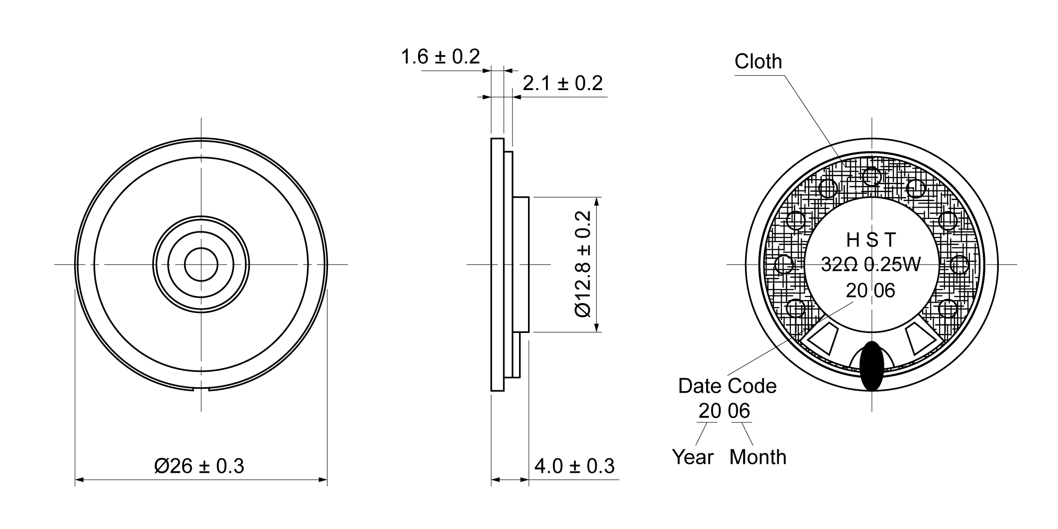 OST26R-4B0.25W32N Mechanical Drawing